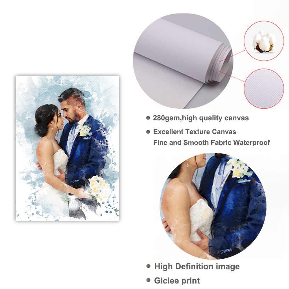 Personalisierter Aquarell/Watercolor-Leinwanddruck mit Bild der Hochzeit - Canvas Poster als tolle Fotowanddekoration für Zuhause & Büro - ideales Geschenk für Hochzeiten, Verlobungen, Tiergedenkstätten