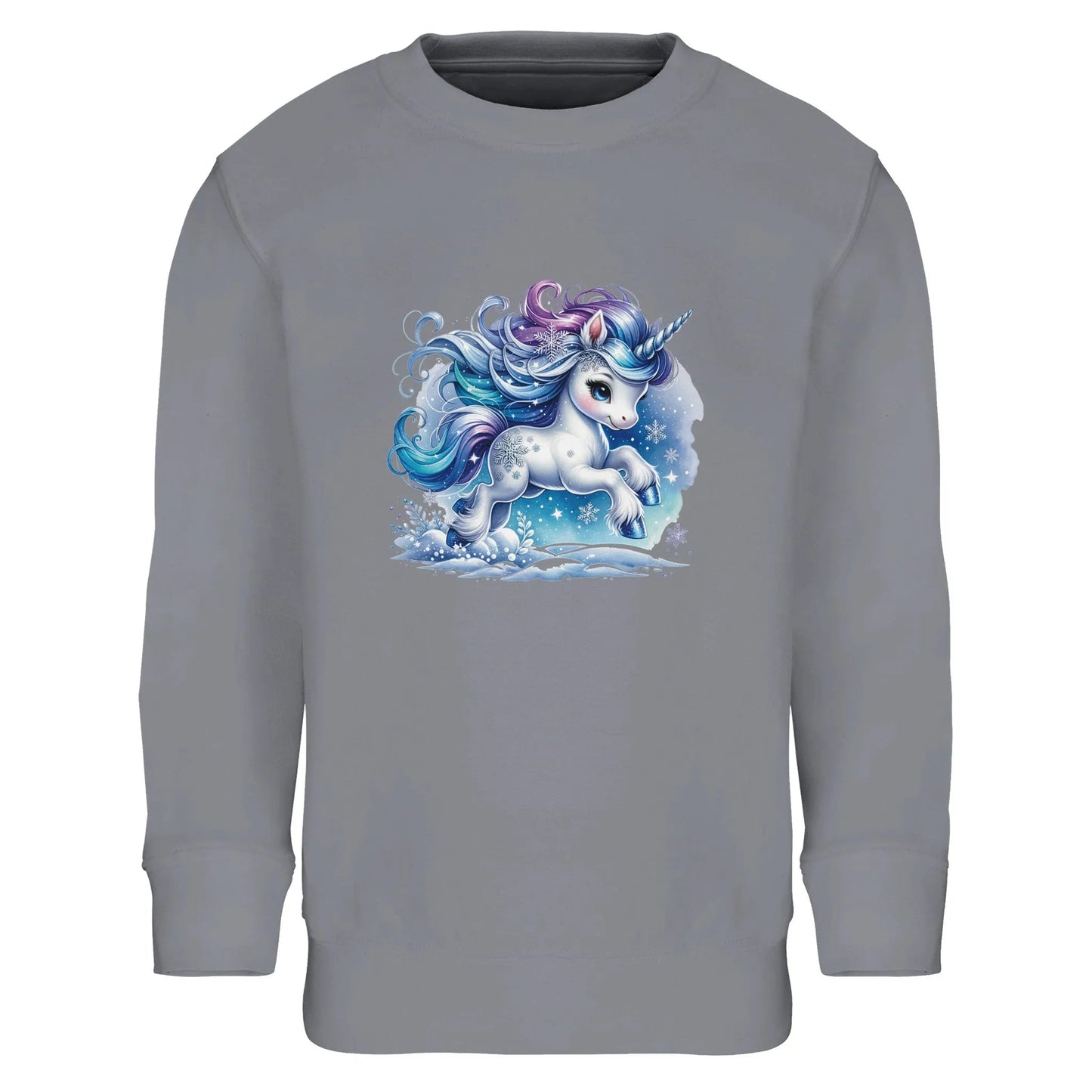 Kinder Sweatshirt - Unicorn Mädchen Aufdruck für Weihnachten und Winter - 4 bis 14 Jahre – in vielen Farben und Größen - gebürstet - Grey Melange