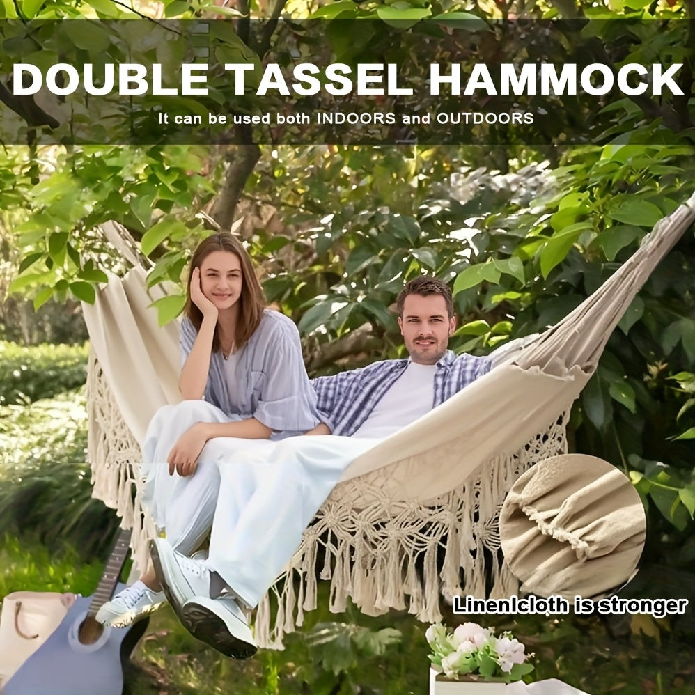 Wunderschöne Boho Hängematte mit tollem Muster und hübschen Quasten – Handgewebt für drinnen & draußen, ca. 200 × 150 cm in drei Farben