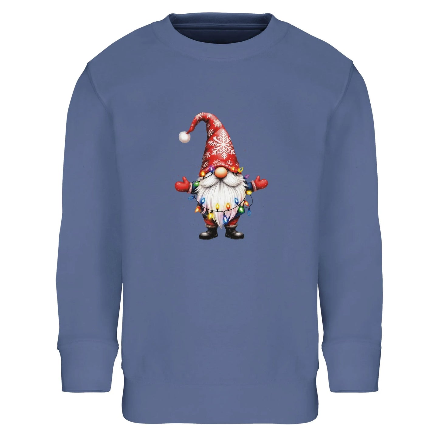 Unisex Kinder Sweatshirt mit süßem Gnom mit Lichterkette - Print für Weihnachten und Winter - 4 bis 14 Jahre - viele verschiedene Farben - Blue