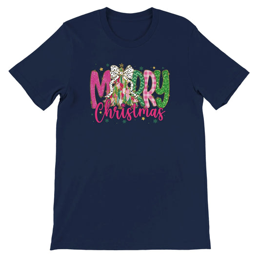 Unisex Kurzarm T-Shirt mit Merry Christmas Spruch - Print für Weihnachten und Winter - leicht tailliert – viele Farben und große Größen für Damen - Marine