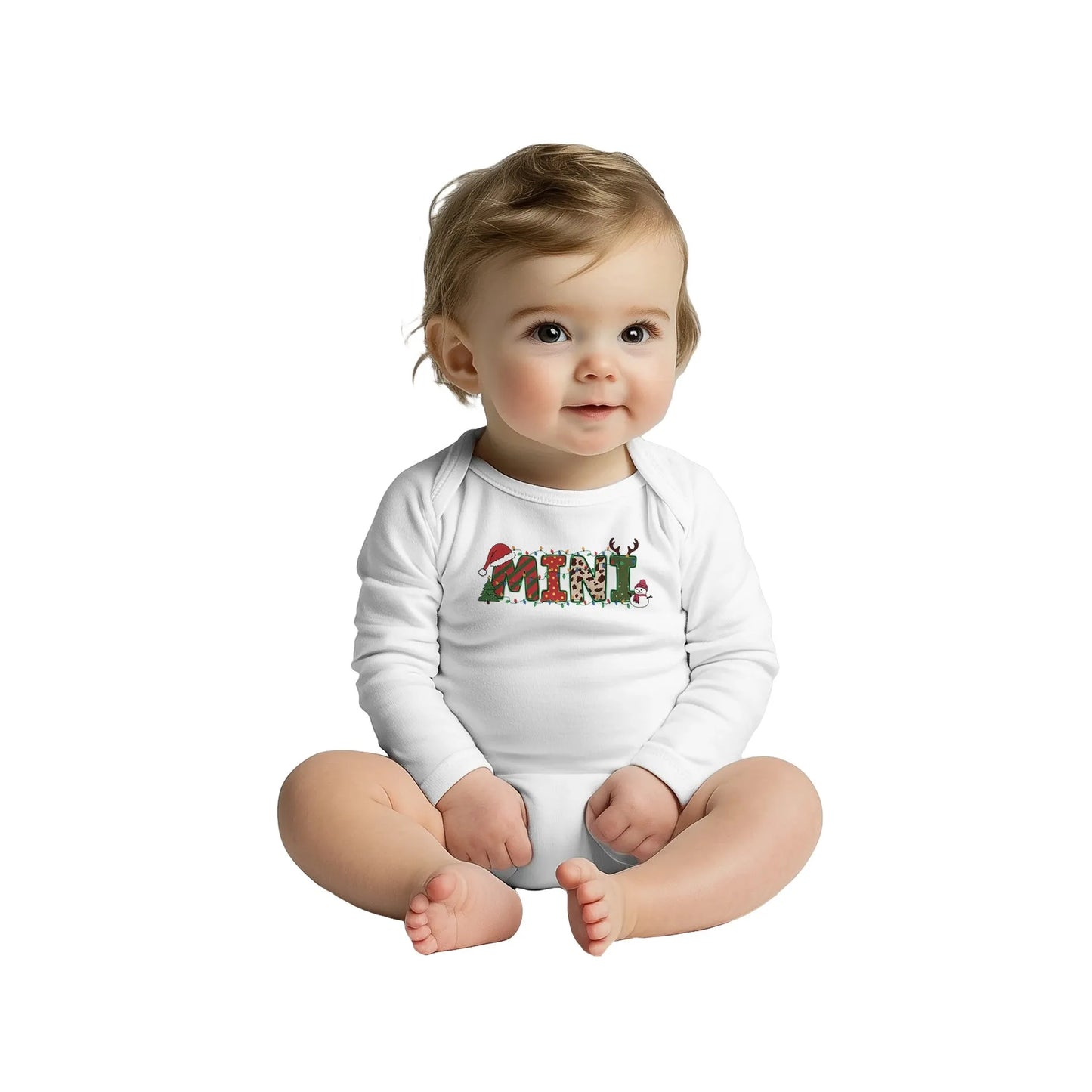 Unisex Baby Langarm Body mit Aufdruck Mini - für Weihnachten und Winter - 100% Baumwolle - Größe bis 18 Monate bzw. 86 - Strampler Body mit Muster -