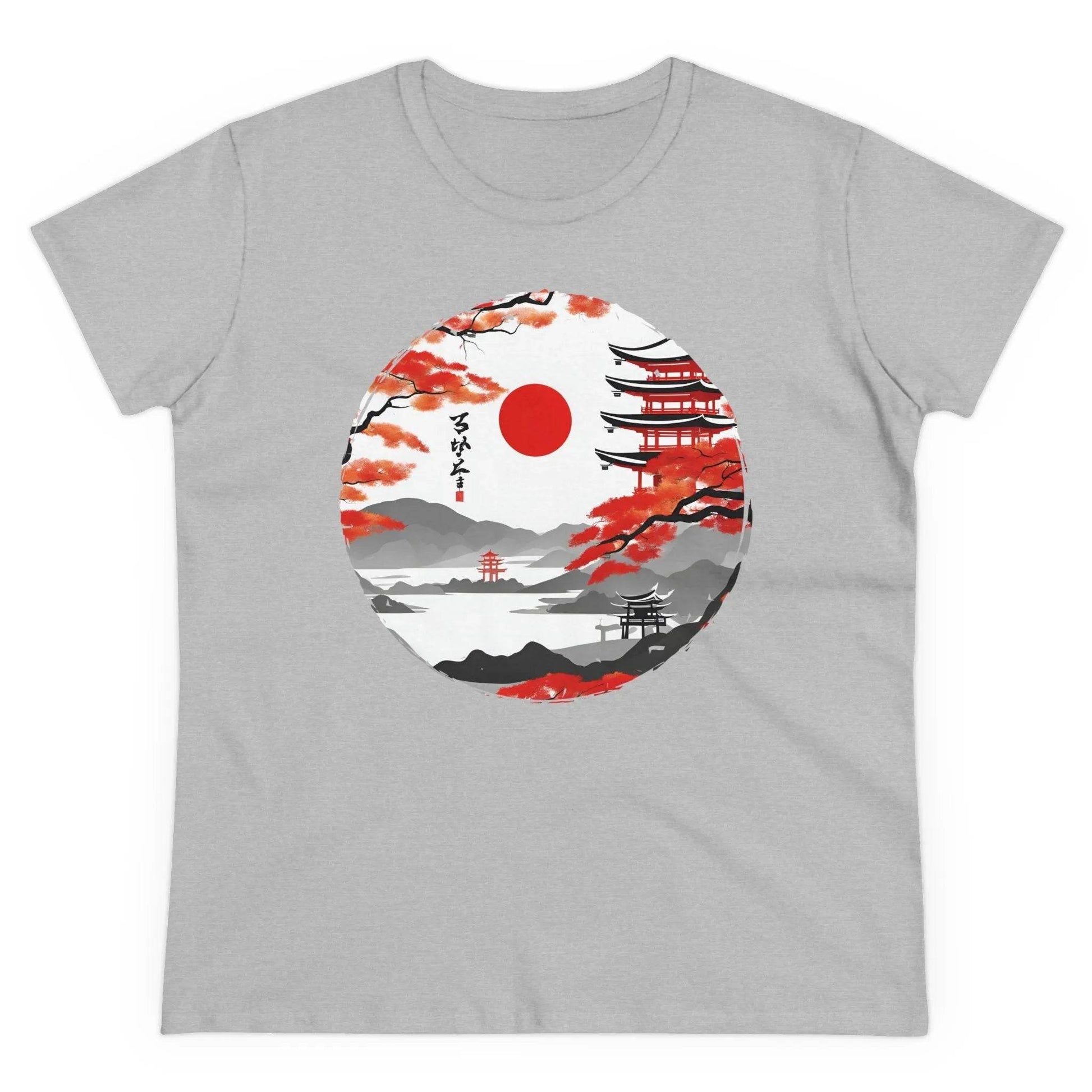 happy-prints.eu - Damen Rundhals Shirt mit modernem Print - Abstrakte Landschaft in Japan - tailliertes Kurzarm T-Shirt für Frauen - auch in großen Größen - 100% Baumwolle - 180 g/m²