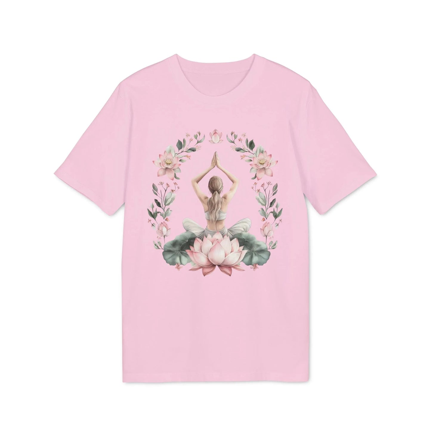 Unisex Yoga T-Shirt mit Aufdruck für Damen und Herren - kurzarm, 100% Bio Baumwolle, 180 g/m², in großen Größen, weiß und weitere Farben - Cotton Pink