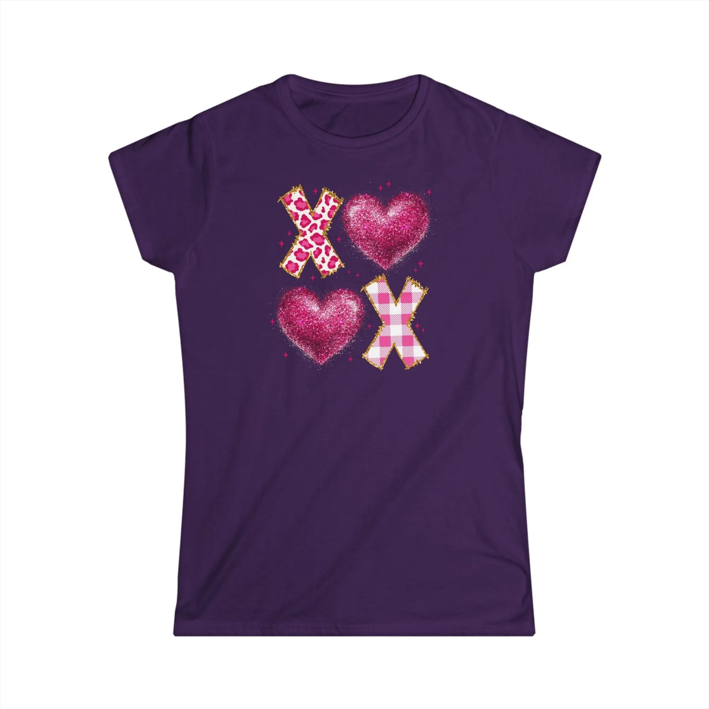 Tailliertes Damen Kurzarm T-Shirt mit Aufdruck XOXO – Frauen Shirt zum Valentinstag - 100% Baumwolle - 153 g/m² - auch in großen Größen – in vielen Farben - Purple