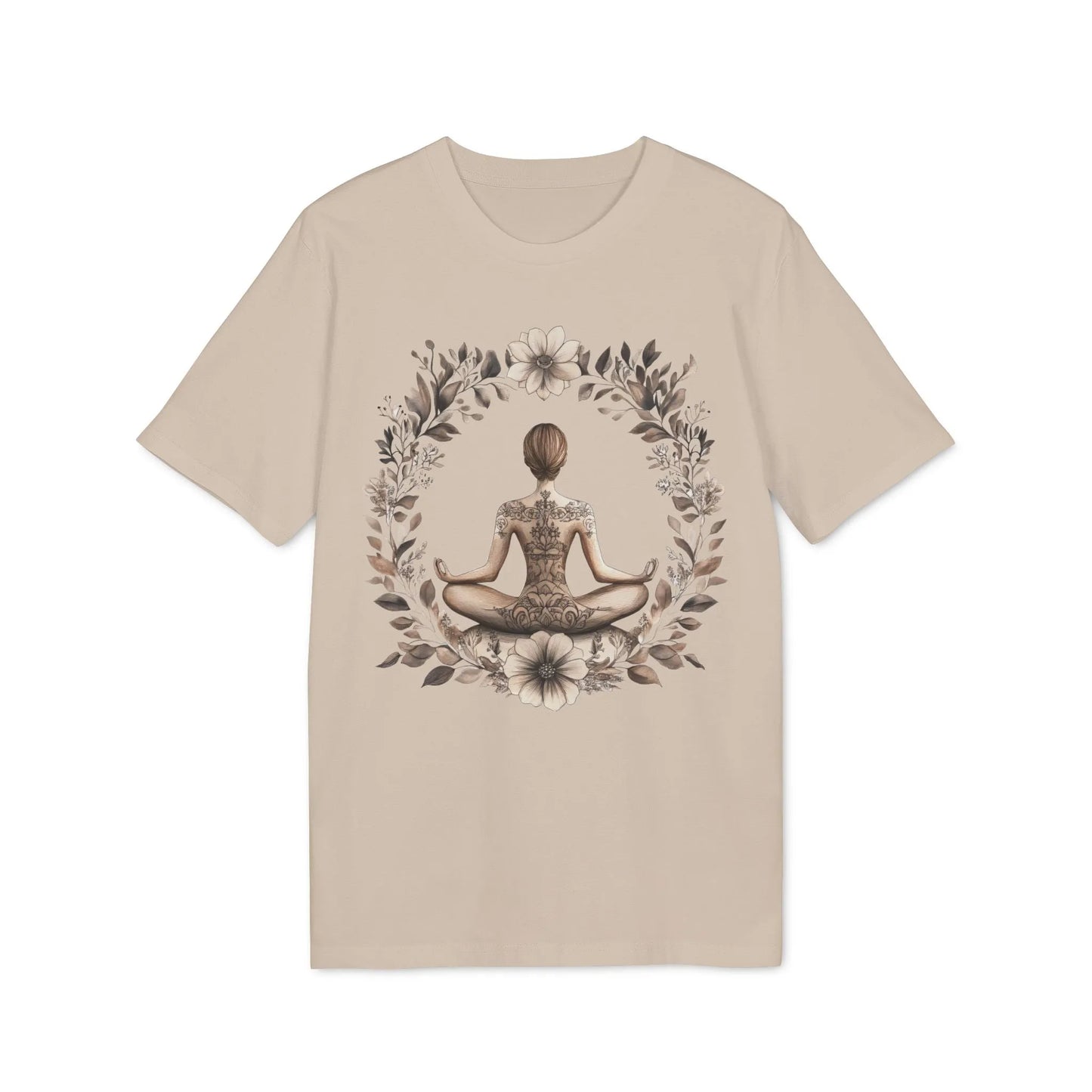 Unisex Yoga T-Shirt mit Aufdruck für Damen - kurzarm, 100% Bio Baumwolle, 180 g/m², in großen Größen, weiß und weitere Farben - Desert Dust