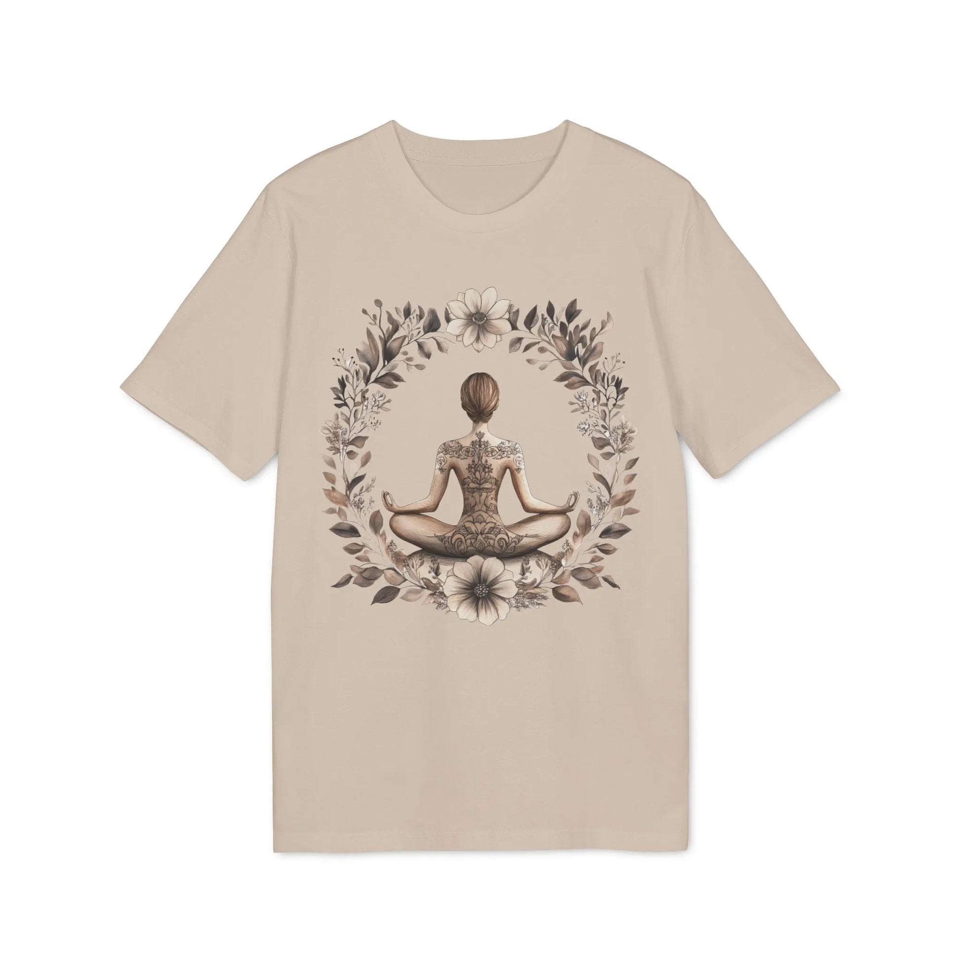 Unisex Yoga T-Shirt mit Aufdruck für Damen - kurzarm, 100% Bio Baumwolle, 180 g/m², in großen Größen, weiß und weitere Farben - Desert Dust