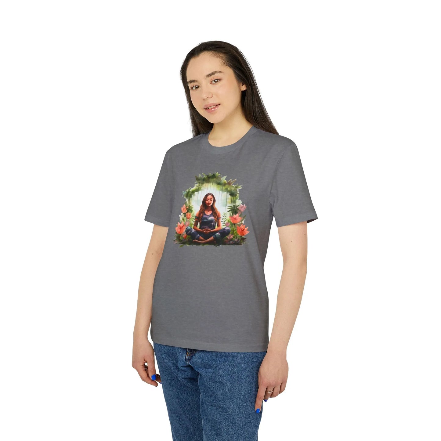 Unisex Yoga T-Shirt mit Aufdruck für Damen und Herren - kurzarm, 100% Bio Baumwolle, 180 g/m², in großen Größen, weiß und weitere Farben -
