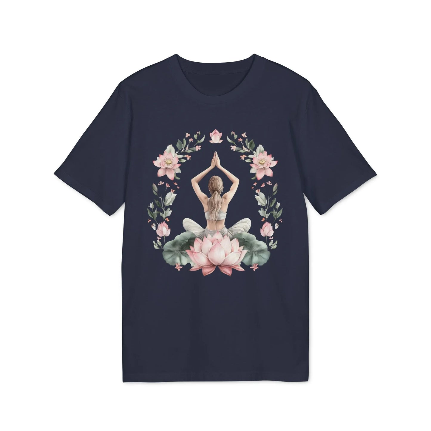 Unisex Yoga T-Shirt mit Aufdruck für Damen und Herren - kurzarm, 100% Bio Baumwolle, 180 g/m², in großen Größen, weiß und weitere Farben - French Navy