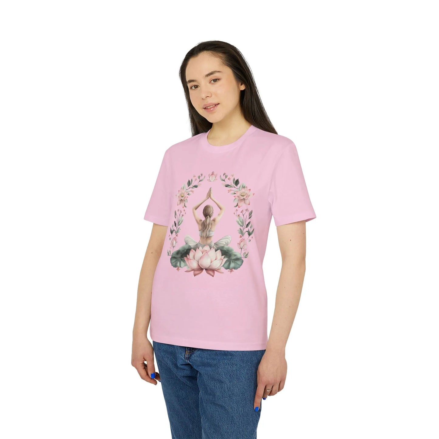 Unisex Yoga T-Shirt mit Aufdruck für Damen und Herren - kurzarm, 100% Bio Baumwolle, 180 g/m², in großen Größen, weiß und weitere Farben -