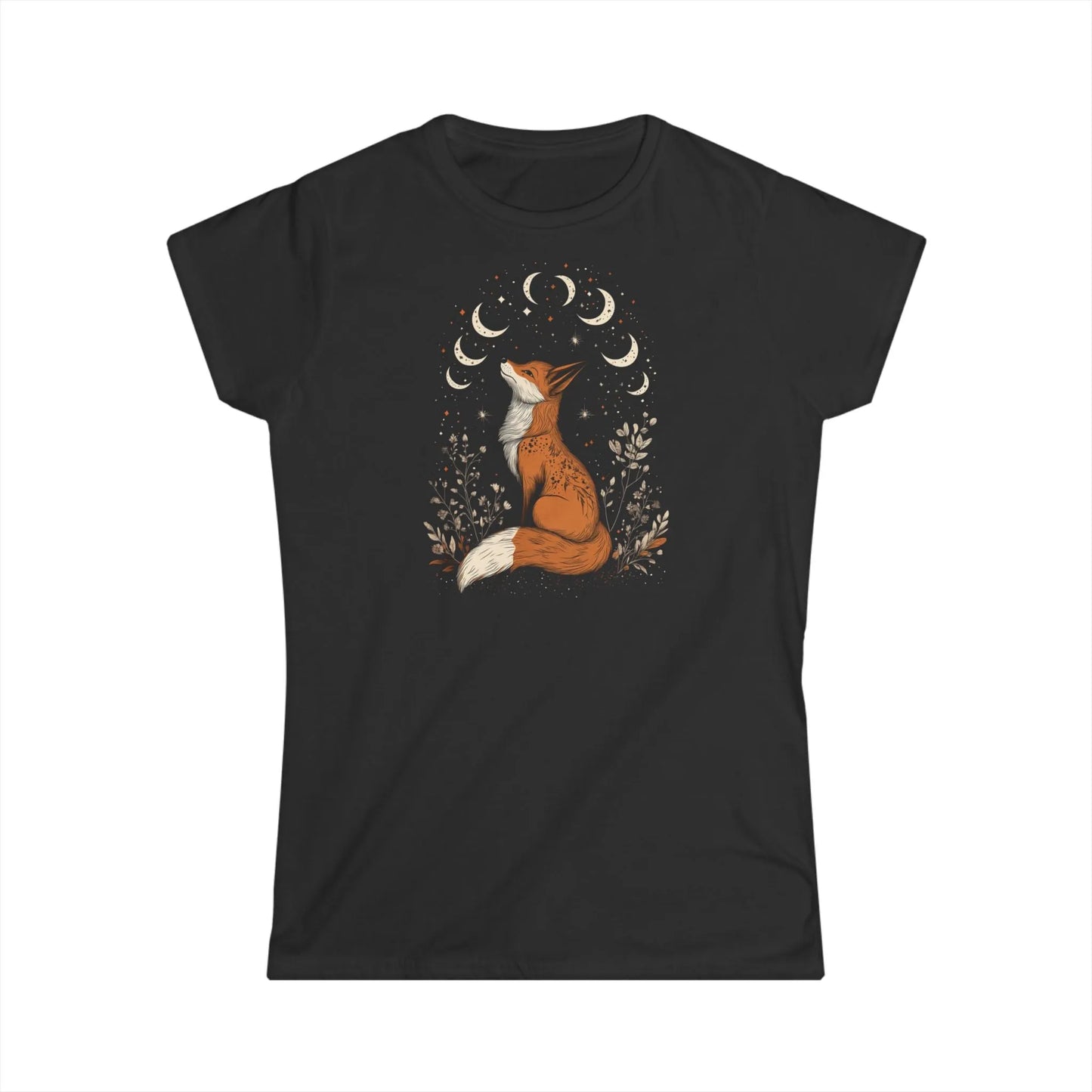 Tailliertes Retro Damen Kurzarm T-Shirt mit Aufdruck – Retro Fuchs Motiv - 100% Baumwolle - 153 g/m² - auch in großen Größen – in vielen Farben - Black