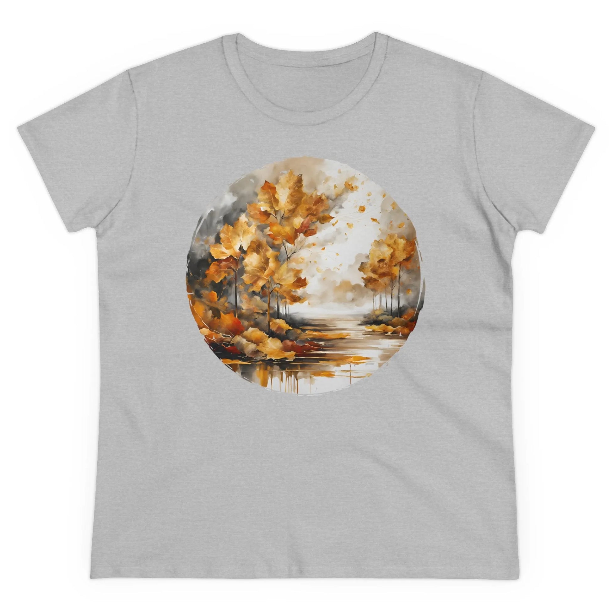 Damen Rundhals Shirt mit modernem Print - Abstrakte Landschaft im Herbst/Winter - tailliertes Kurzarm T-Shirt für Frauen - auch in großen Größen - 100% Baumwolle - 180 g/m² - Sport Grey