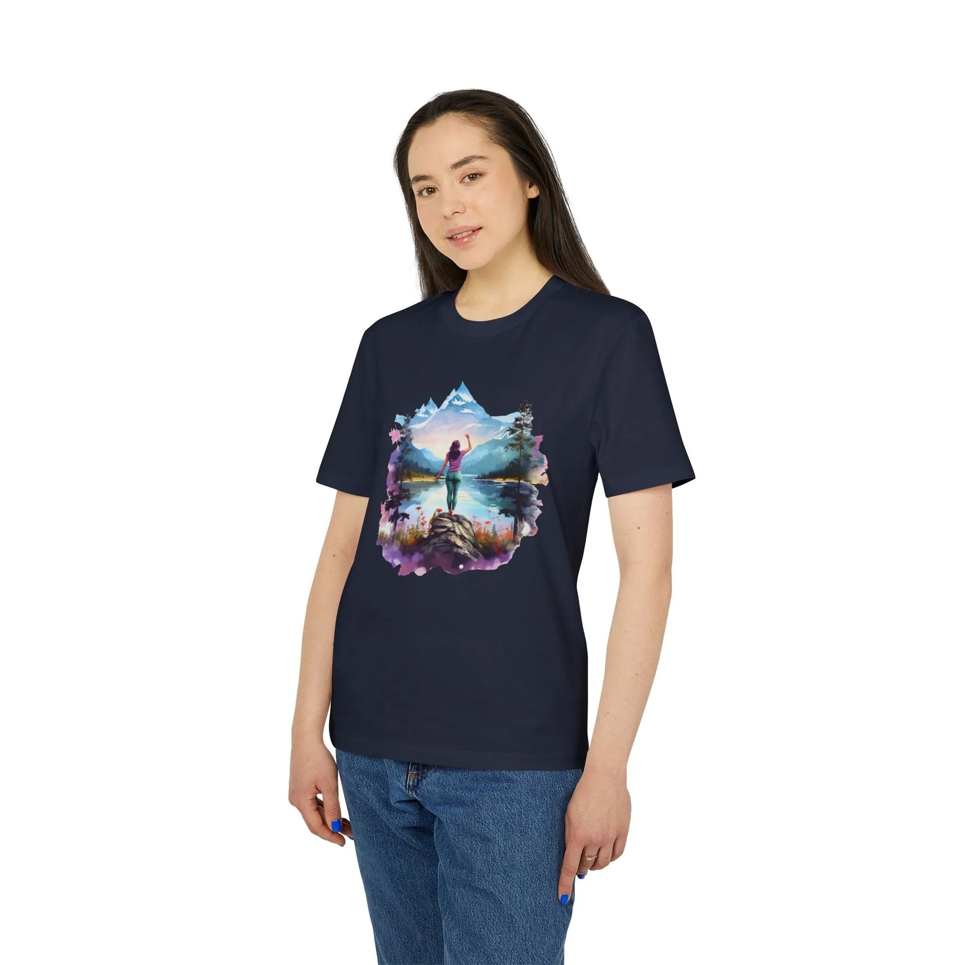 Unisex Yoga T-Shirt mit Aufdruck für Damen und Herren - kurzarm, 100% Bio Baumwolle, 180 g/m², in großen Größen, weiß und weitere Farben -