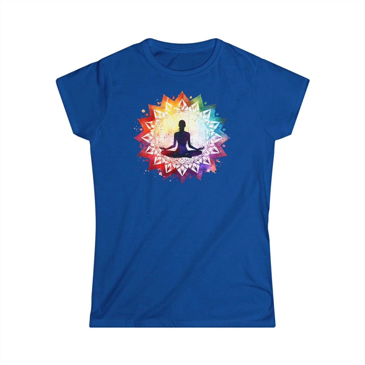 happy-prints.eu - Tailliertes Damen Kurzarm T-Shirt mit Aufdruck – Frauen Shirt mit Yoga im Mandala Motiv - 100% Baumwolle - 153 g/m² - auch in großen Größen – in vielen Farben