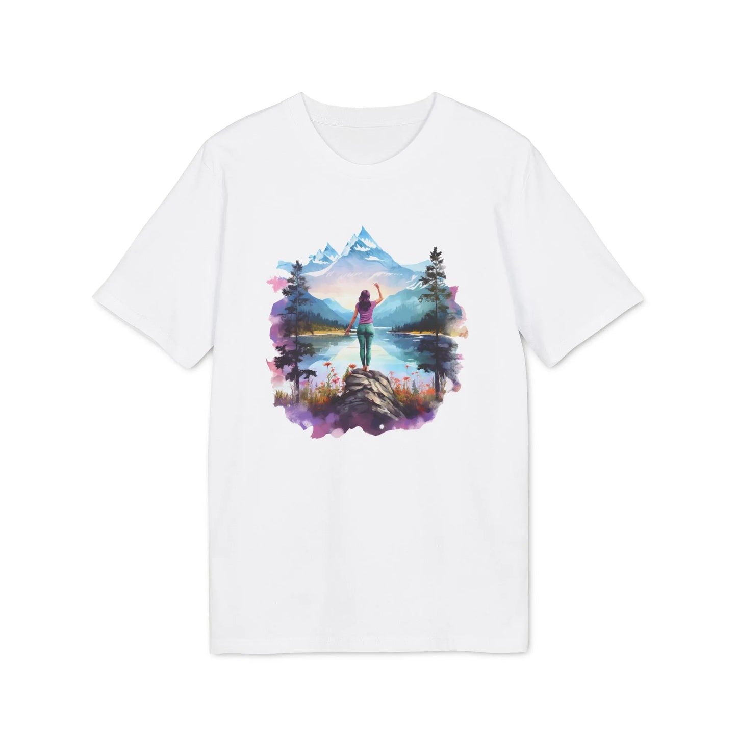Unisex Yoga T-Shirt mit Aufdruck für Damen und Herren - kurzarm, 100% Bio Baumwolle, 180 g/m², in großen Größen, weiß und weitere Farben - White
