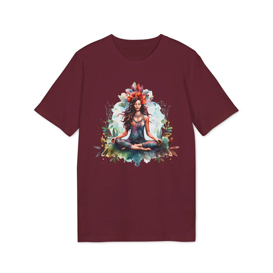 Personalisiertes Unisex Yoga T-Shirt mit Aufdruck für Damen und Herren - kurzarm, 100% Bio Baumwolle, 180 g/m², in großen Größen, weiß und weitere Farben - Burgundy