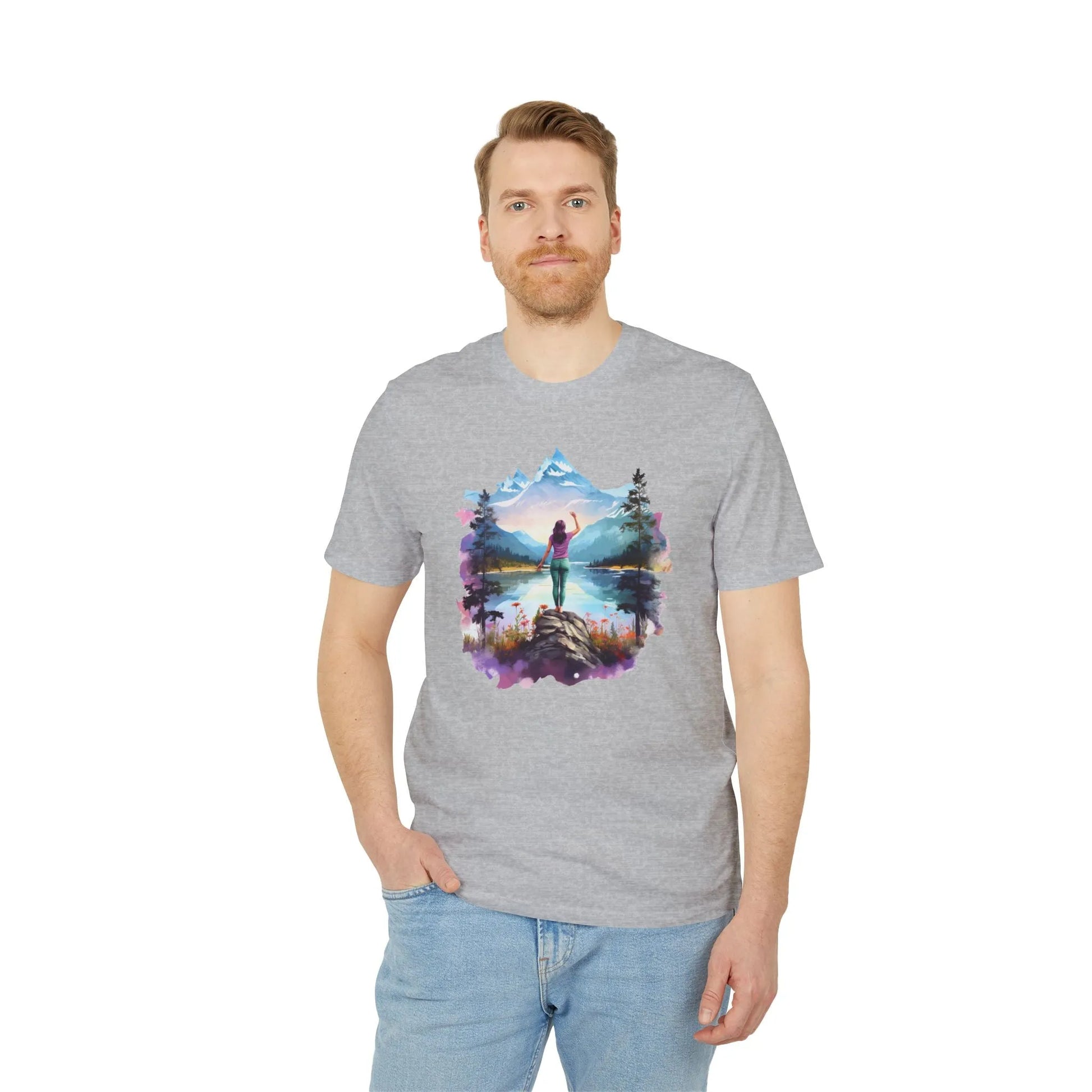 Unisex Yoga T-Shirt mit Aufdruck für Damen und Herren - kurzarm, 100% Bio Baumwolle, 180 g/m², in großen Größen, weiß und weitere Farben -