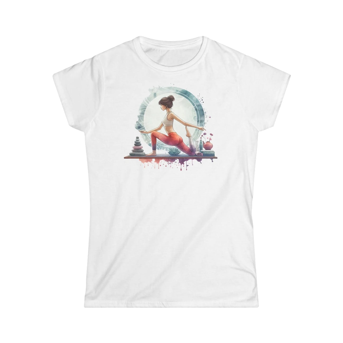 Women's Softstyle TeeTailliertes Damen Kurzarm T-Shirt mit Aufdruck – Frauen Shirt mit Yoga Motiv - 100% Baumwolle - 153 g/m² - auch in großen Größen – in vielen Farben - White