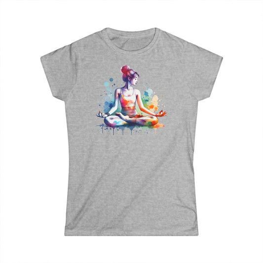 Tailliertes Damen Kurzarm T-Shirt mit Aufdruck – Frauen Shirt mit Yoga watercolor Motiv - 100% Baumwolle - 153 g/m² - auch in großen Größen – in vielen Farben - Sport Grey