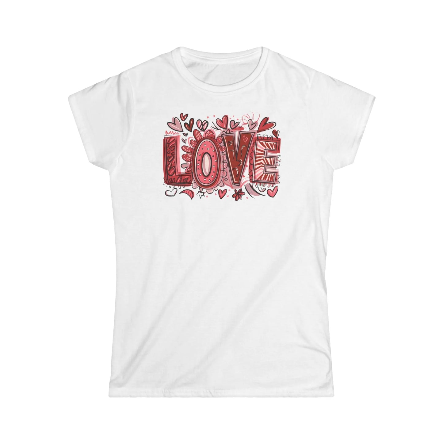 Tailliertes Damen Kurzarm T-Shirt mit Aufdruck LOVE – Frauen Shirt zum Valentinstag - 100% Baumwolle - 153 g/m² - auch in großen Größen – in vielen Farben - White