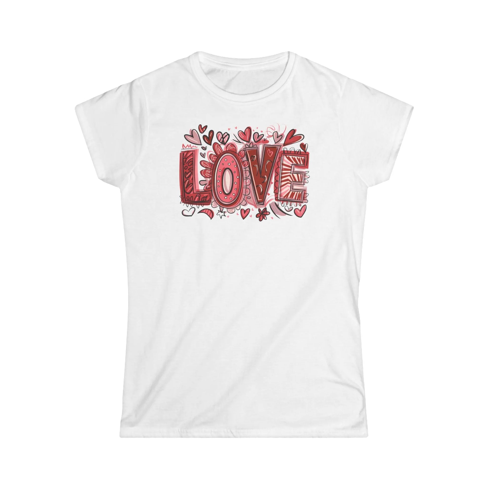 Tailliertes Damen Kurzarm T-Shirt mit Aufdruck LOVE – Frauen Shirt zum Valentinstag - 100% Baumwolle - 153 g/m² - auch in großen Größen – in vielen Farben - White