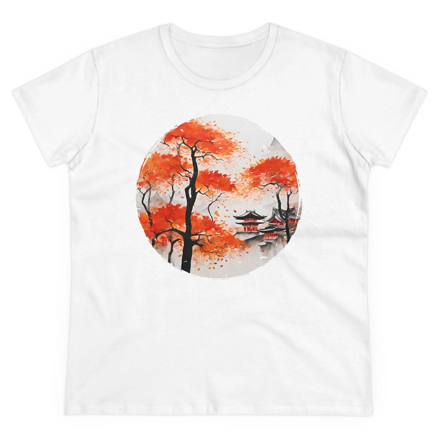 Damen Rundhals Shirt mit modernem Print - Abstrakte Landschaft in Japan - tailliertes Kurzarm T-Shirt für Frauen - auch in großen Größen - 100% Baumwolle - 180 g/m² - White