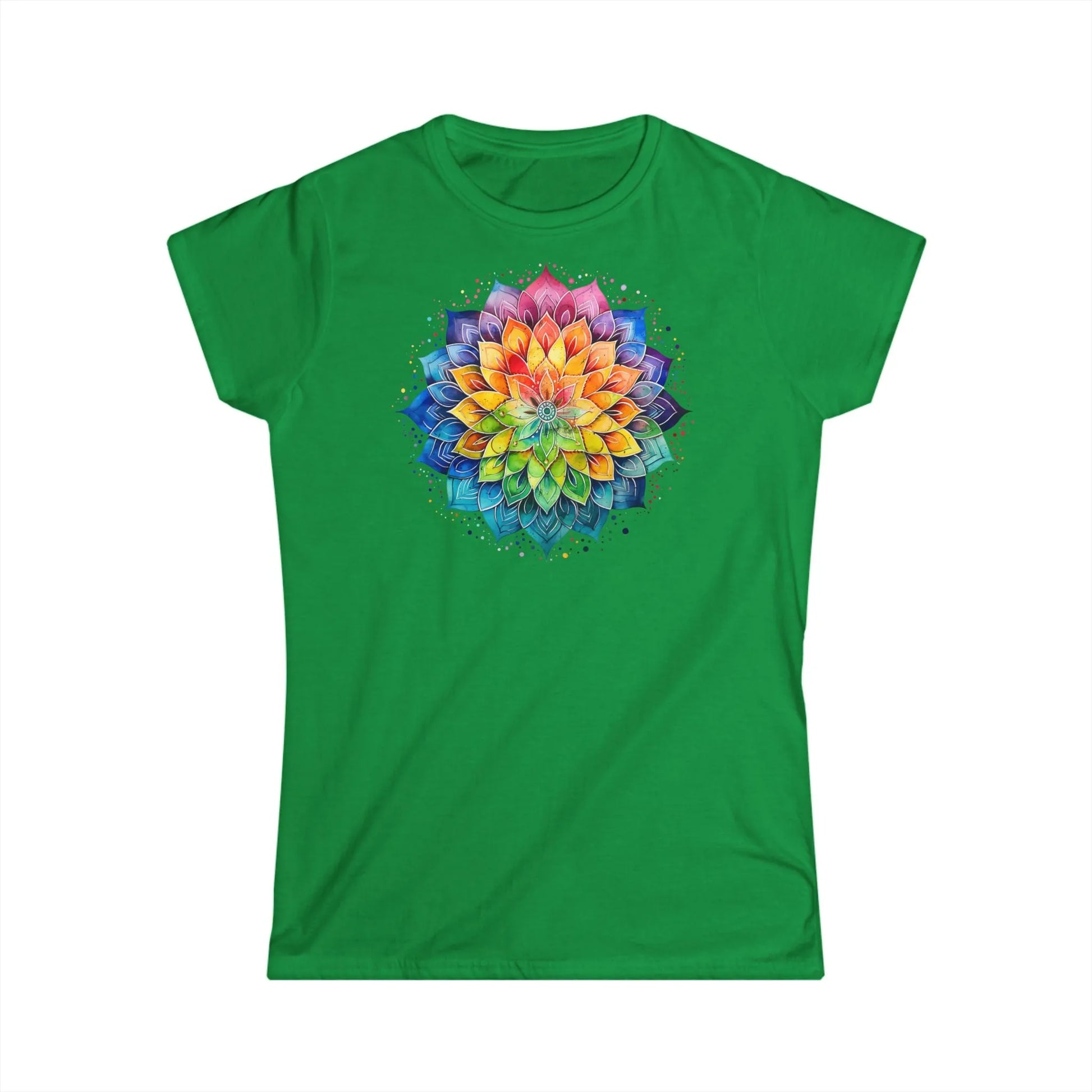 Tailliertes Damen Kurzarm T-Shirt mit Aufdruck – Frauen Mandala Motiv - 100% Baumwolle - 153 g/m² - auch in großen Größen – in vielen Farben - Irish Green