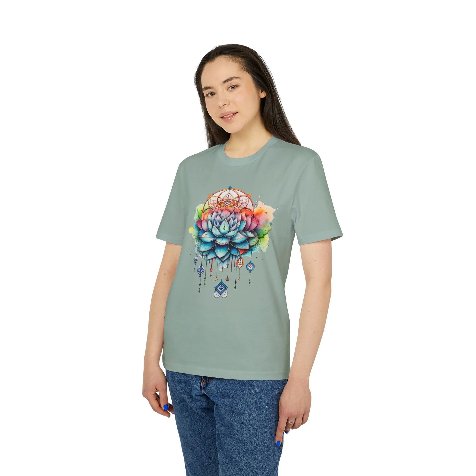 Unisex Yoga T-Shirt mit Aufdruck für Damen und Herren - kurzarm, 100% Bio Baumwolle, 180 g/m², in großen Größen, weiß und weitere Farben -