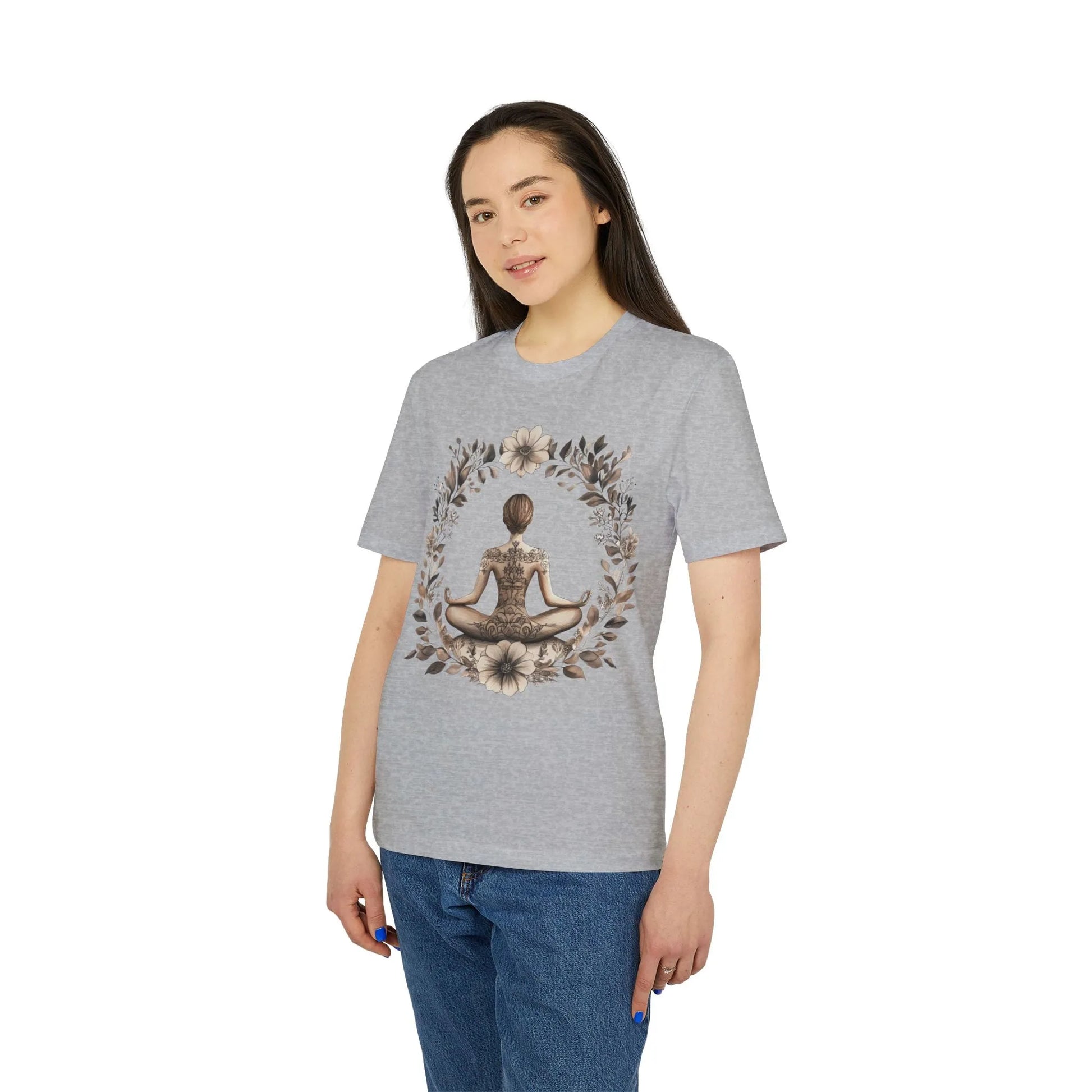 Unisex Yoga T-Shirt mit Aufdruck für Damen - kurzarm, 100% Bio Baumwolle, 180 g/m², in großen Größen, weiß und weitere Farben -