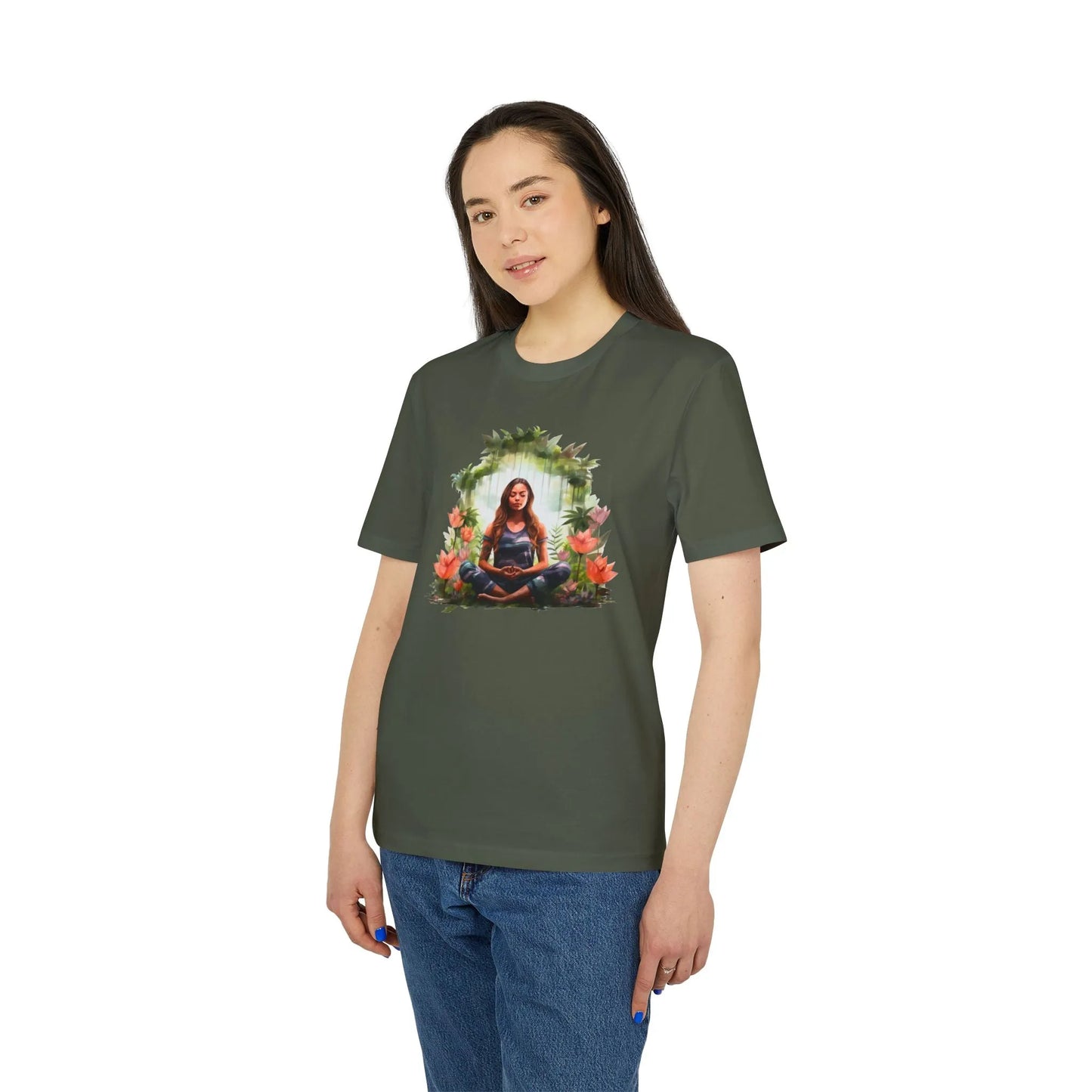 Unisex Yoga T-Shirt mit Aufdruck für Damen und Herren - kurzarm, 100% Bio Baumwolle, 180 g/m², in großen Größen, weiß und weitere Farben -