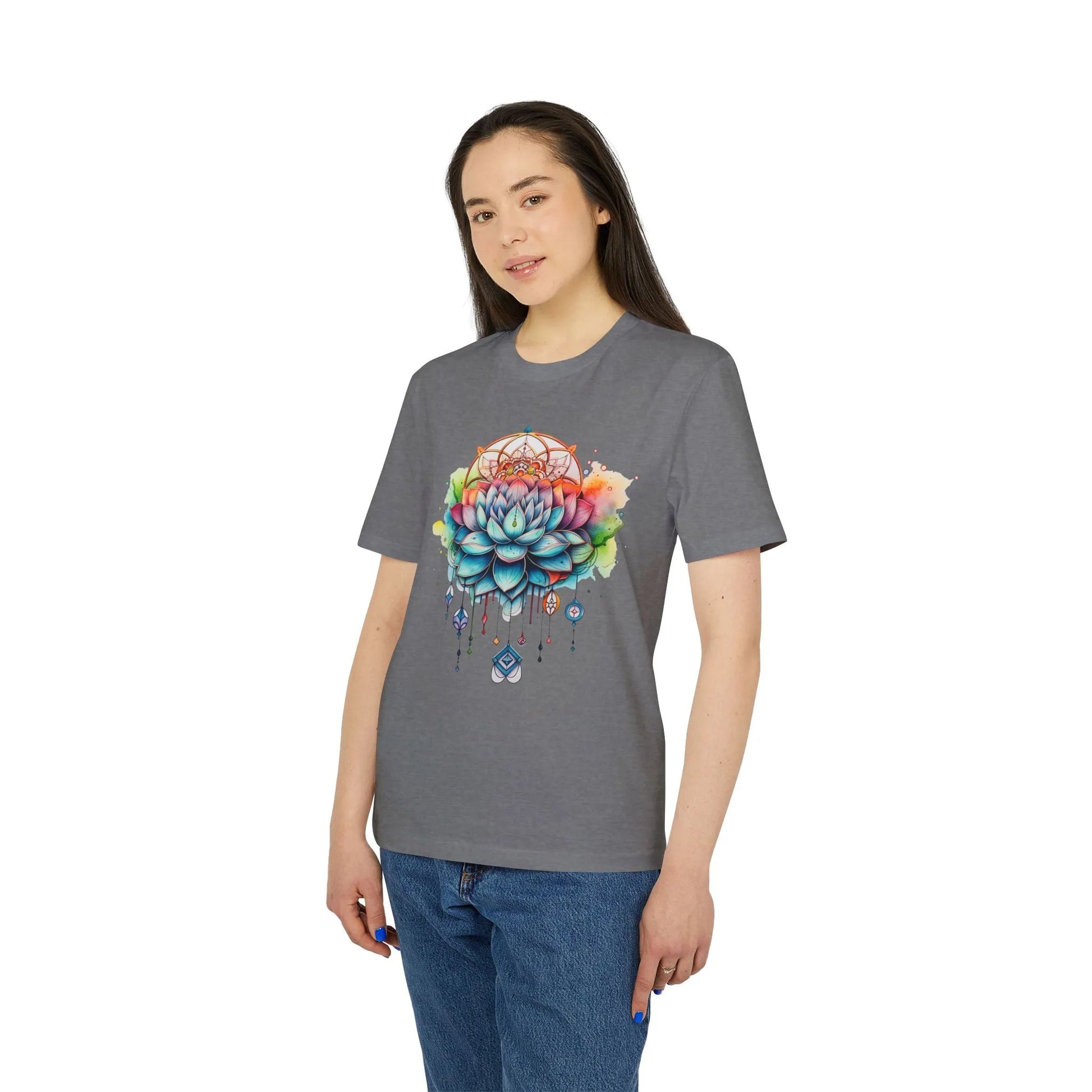Unisex Yoga T-Shirt mit Aufdruck für Damen und Herren - kurzarm, 100% Bio Baumwolle, 180 g/m², in großen Größen, weiß und weitere Farben -