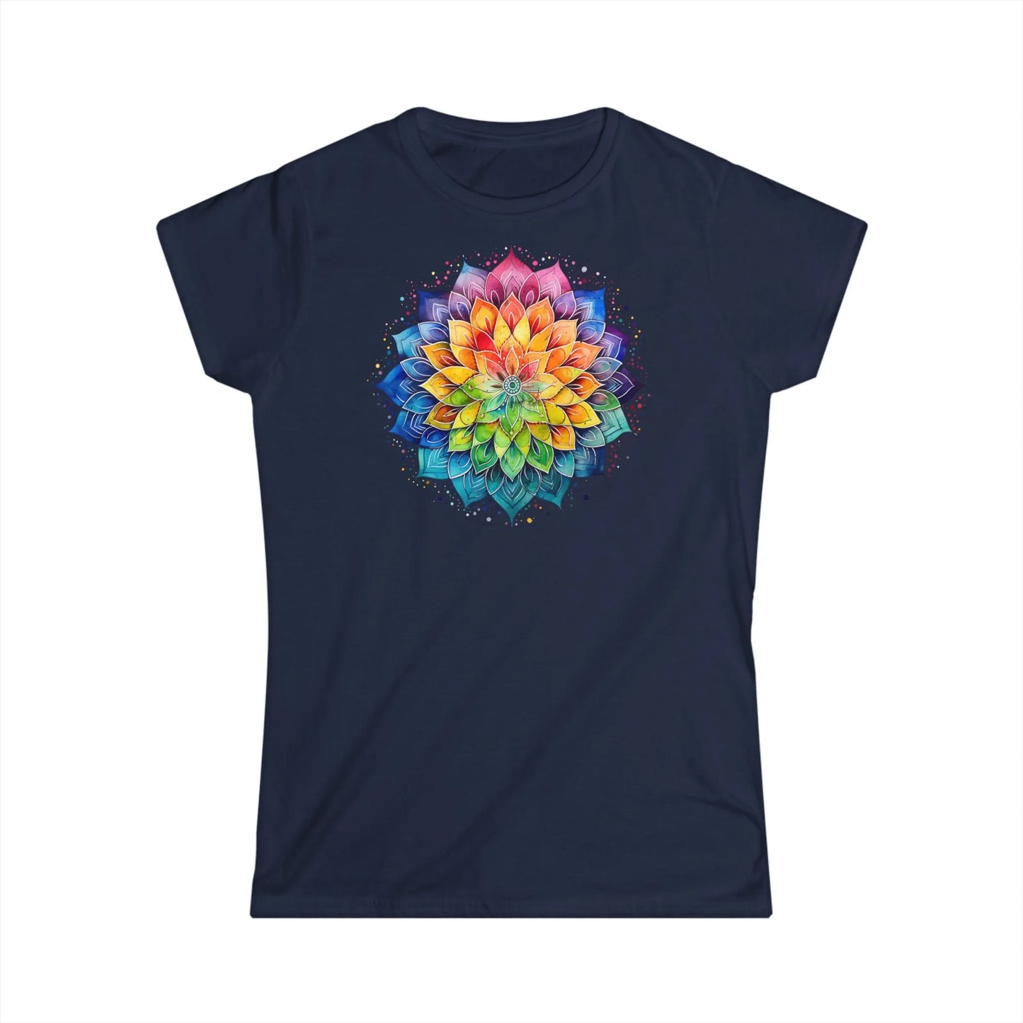 Tailliertes Damen Kurzarm T-Shirt mit Aufdruck – Frauen Mandala Motiv - 100% Baumwolle - 153 g/m² - auch in großen Größen – in vielen Farben - Navy