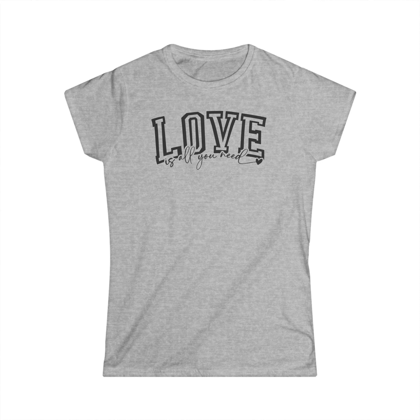 Tailliertes Damen Kurzarm T-Shirt mit Valentinstag Aufdruck - Love is all you need - 100% Baumwolle - 153 g/m² - auch in großen Größen - in vielen Farben - Sport Grey