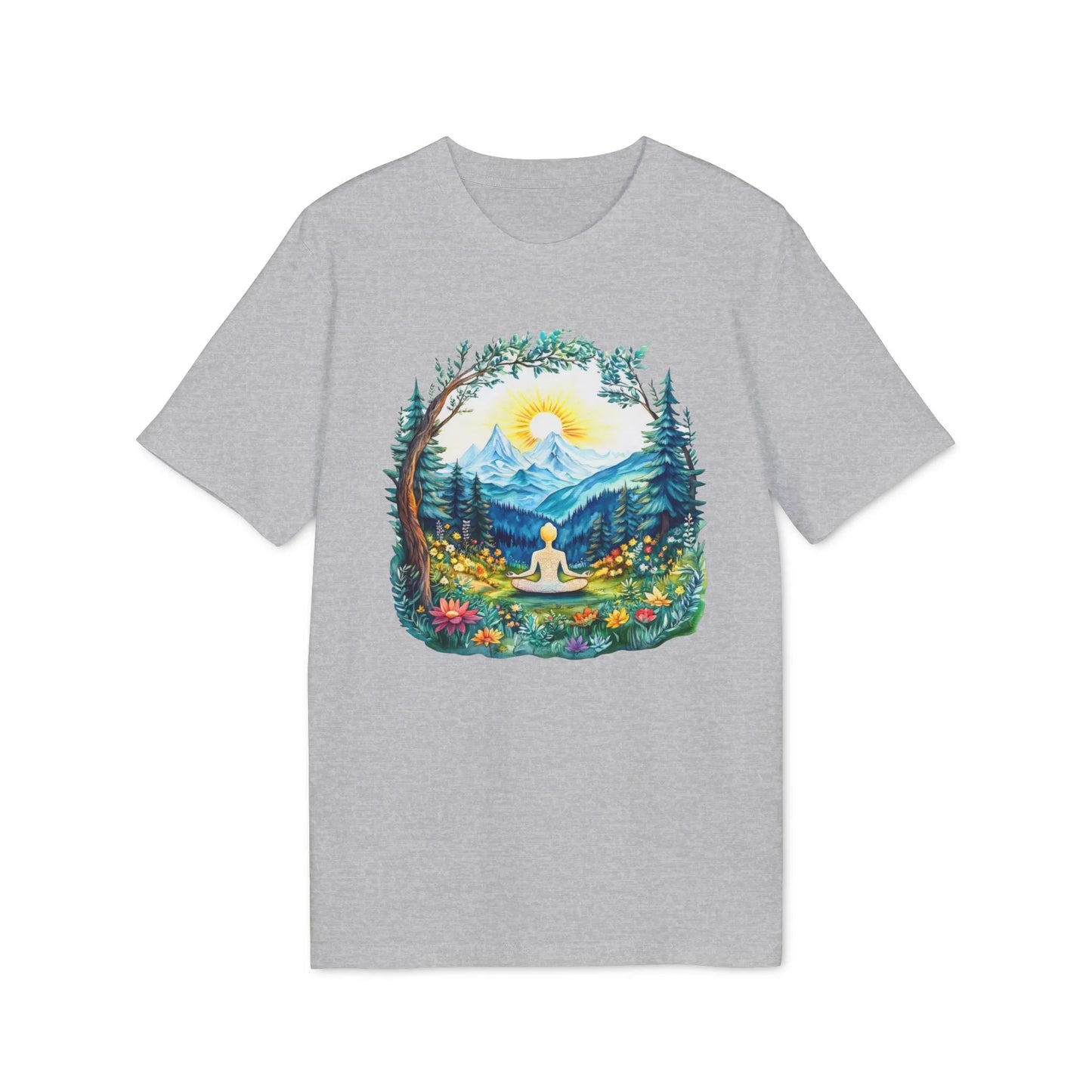 Unisex Yoga T-Shirt mit Aufdruck für Damen und Herren - kurzarm, 100% Bio Baumwolle, 180 g/m², in großen Größen, weiß und weitere Farben - Heather Grey