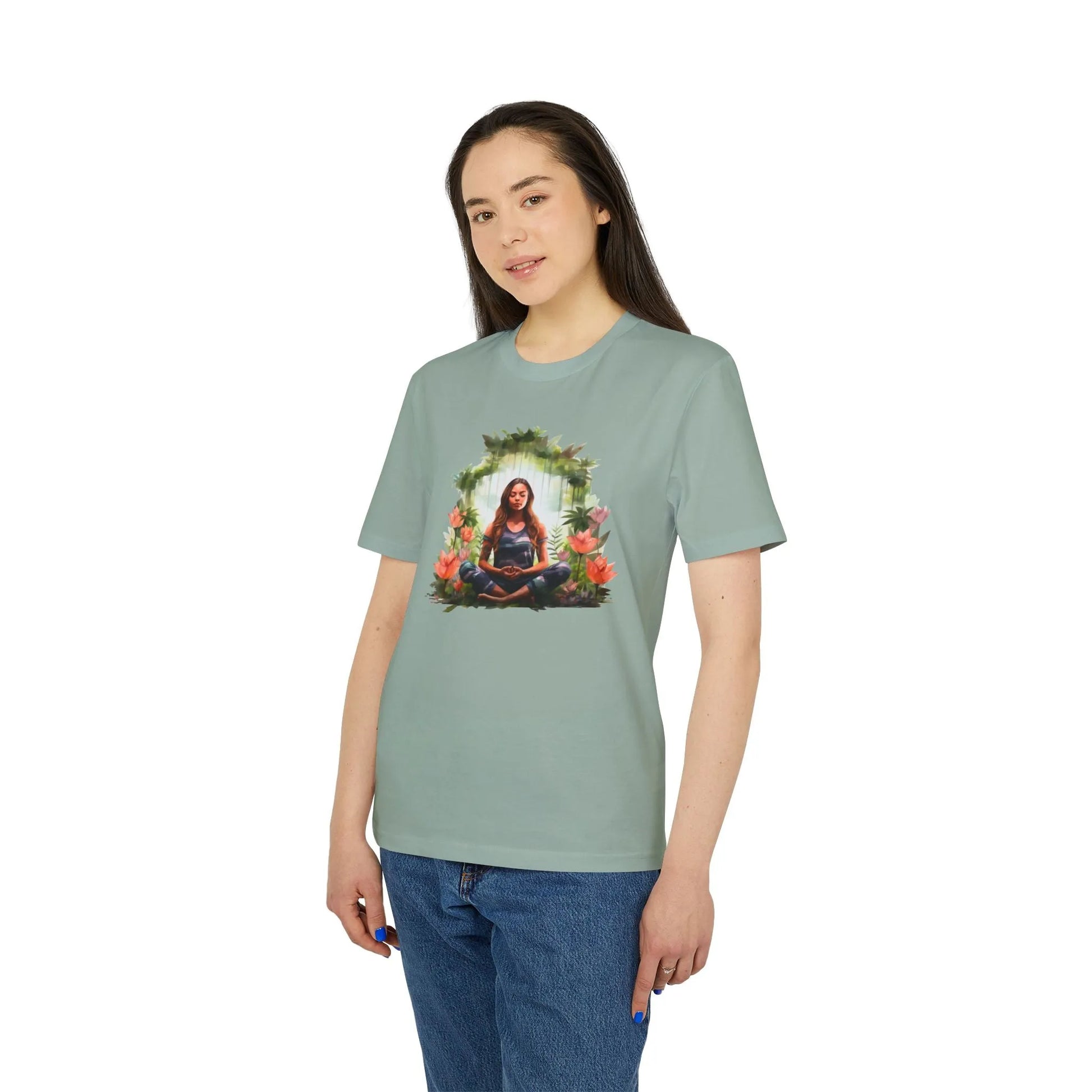Unisex Yoga T-Shirt mit Aufdruck für Damen und Herren - kurzarm, 100% Bio Baumwolle, 180 g/m², in großen Größen, weiß und weitere Farben -