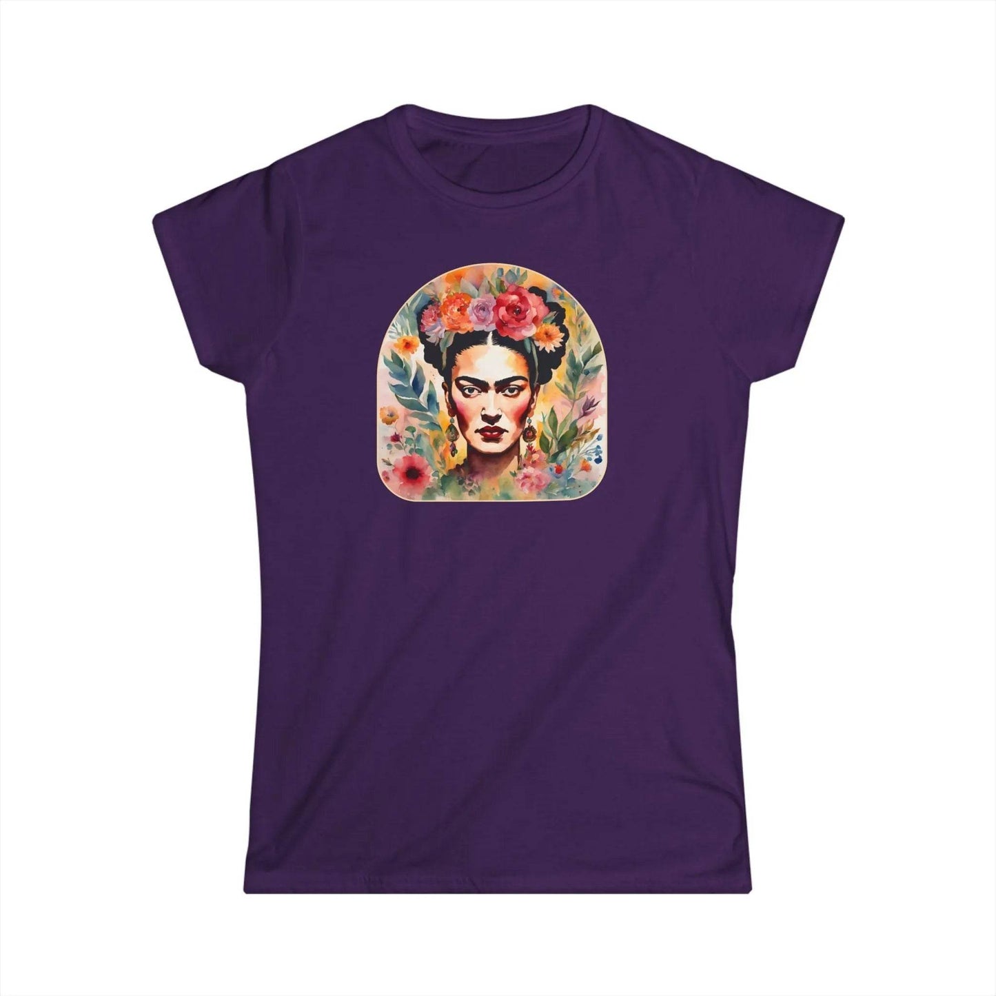 Tailliertes Damen Kurzarm T-Shirt mit Aufdruck – Frida Kahlo Print - 100% Baumwolle - 153 g/m² - auch in großen Größen - viele Farben - Purple