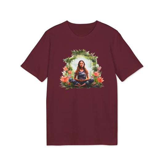 Unisex Yoga T-Shirt mit Aufdruck für Damen und Herren - kurzarm, 100% Bio Baumwolle, 180 g/m², in großen Größen, weiß und weitere Farben - Burgundy