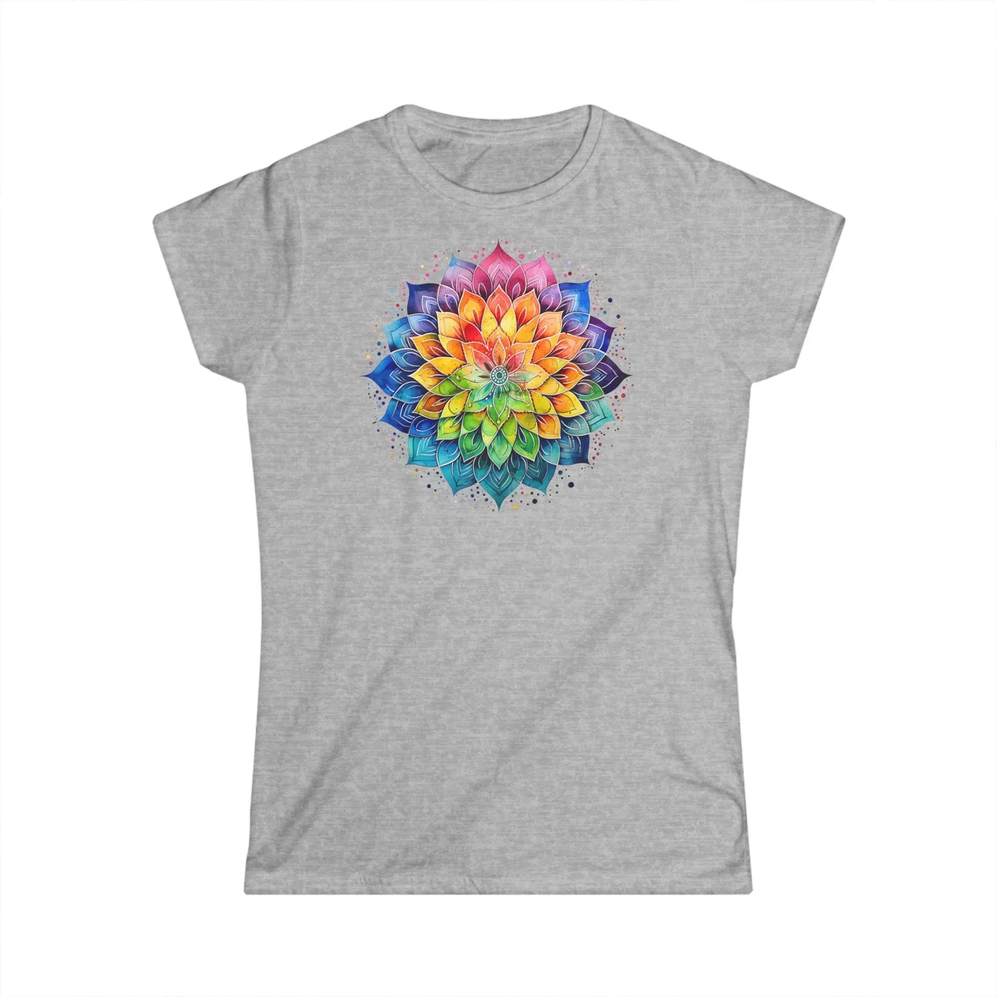 Tailliertes Damen Kurzarm T-Shirt mit Aufdruck – Frauen Mandala Motiv - 100% Baumwolle - 153 g/m² - auch in großen Größen – in vielen Farben - Sport Grey