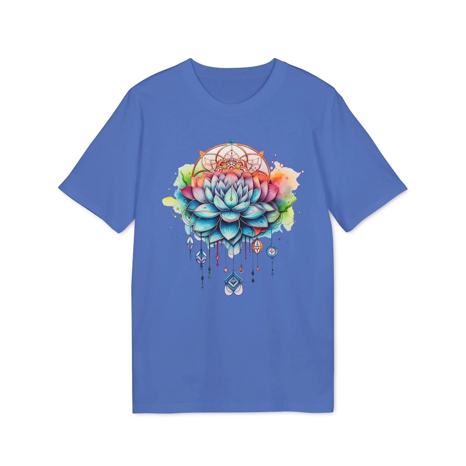 Unisex Yoga T-Shirt mit Aufdruck für Damen und Herren - kurzarm, 100% Bio Baumwolle, 180 g/m², in großen Größen, weiß und weitere Farben - Bright Blue