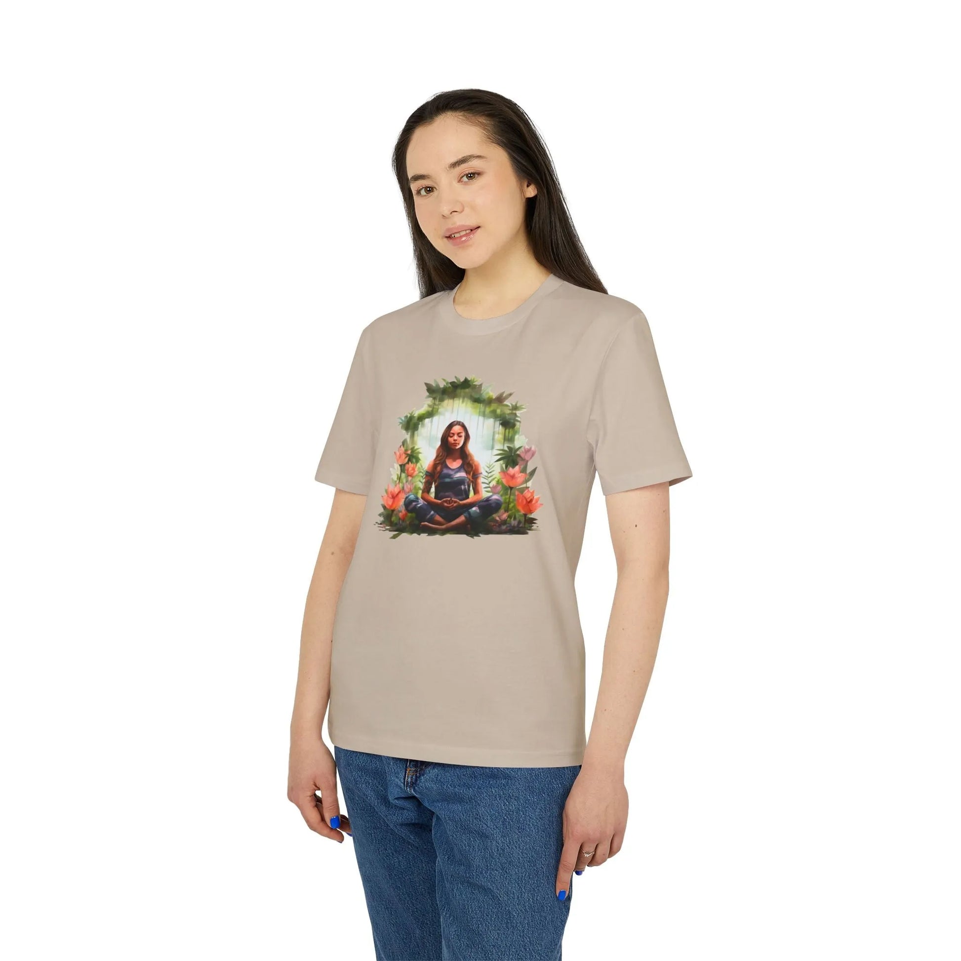 Unisex Yoga T-Shirt mit Aufdruck für Damen und Herren - kurzarm, 100% Bio Baumwolle, 180 g/m², in großen Größen, weiß und weitere Farben -