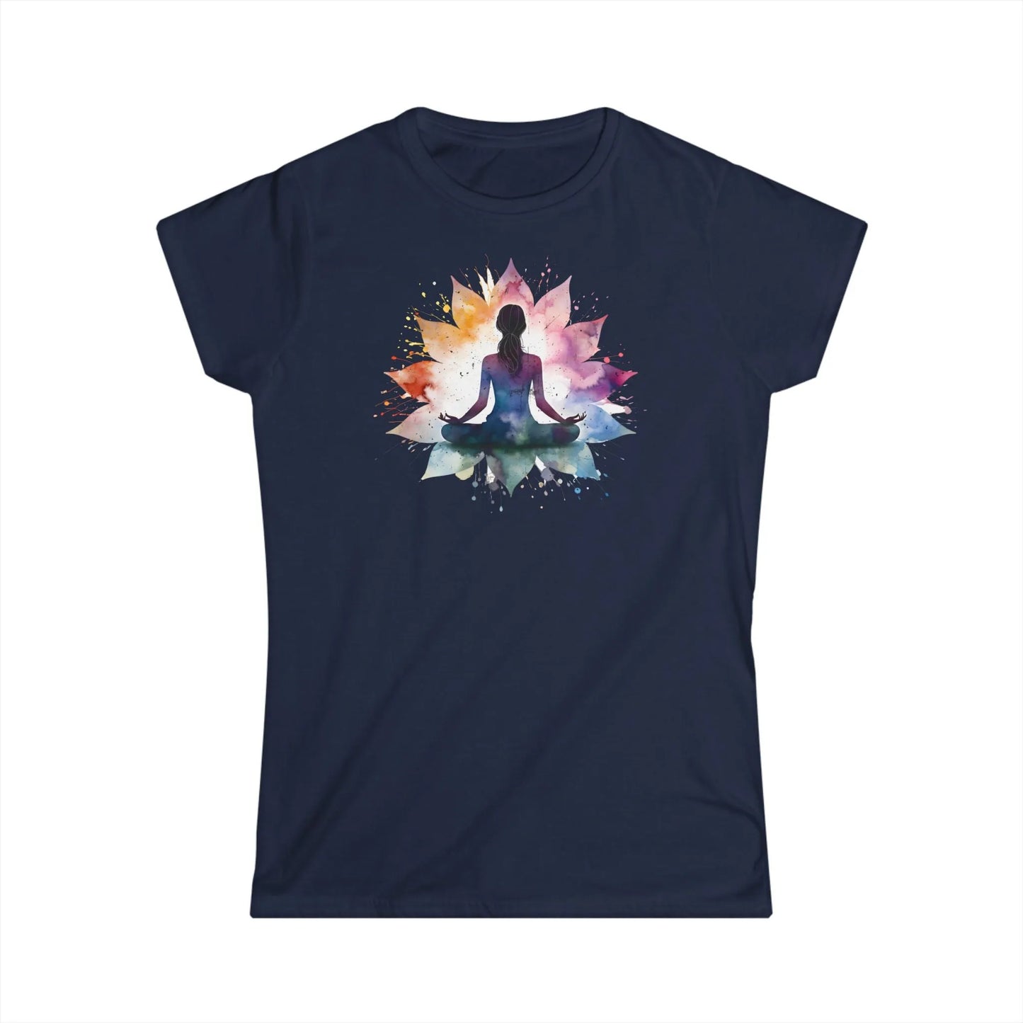 Tailliertes Damen Kurzarm T-Shirt mit Aufdruck – Frauen Shirt mit Yoga Motiv - 100% Baumwolle - 153 g/m² - auch in großen Größen – in vielen Farben - Navy