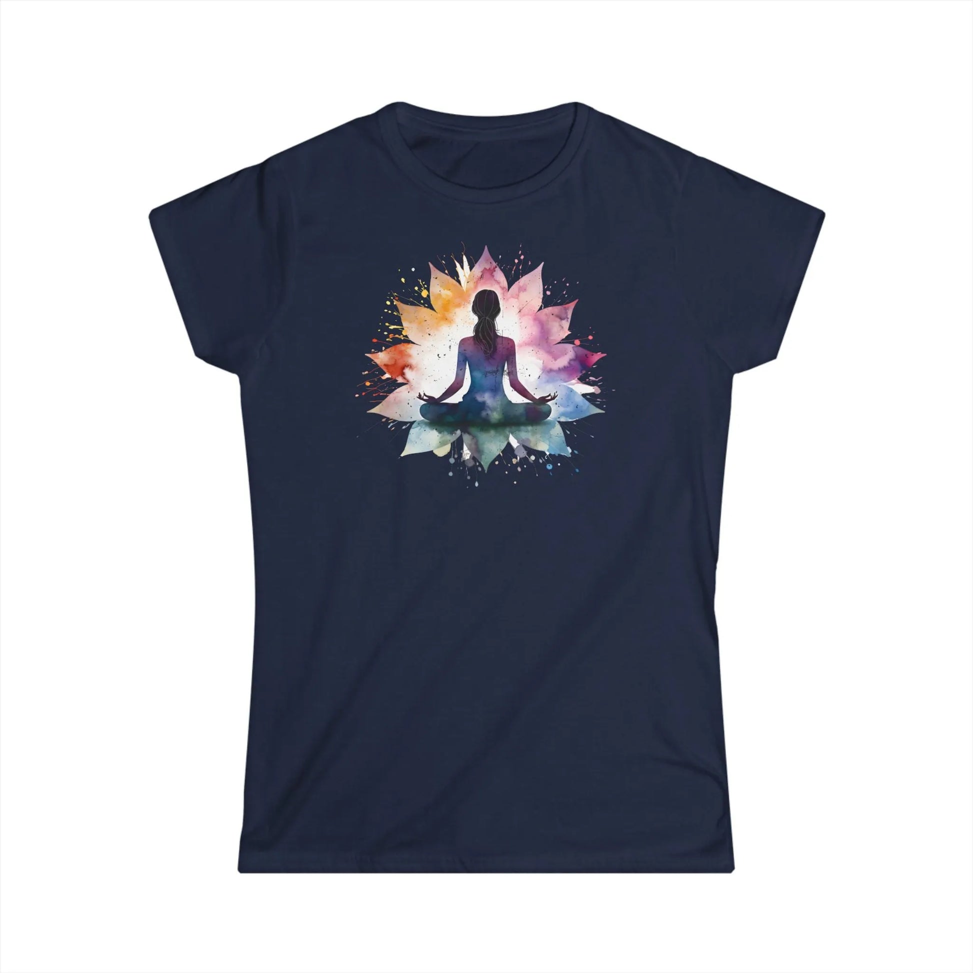 Tailliertes Damen Kurzarm T-Shirt mit Aufdruck – Frauen Shirt mit Yoga Motiv - 100% Baumwolle - 153 g/m² - auch in großen Größen – in vielen Farben - Navy