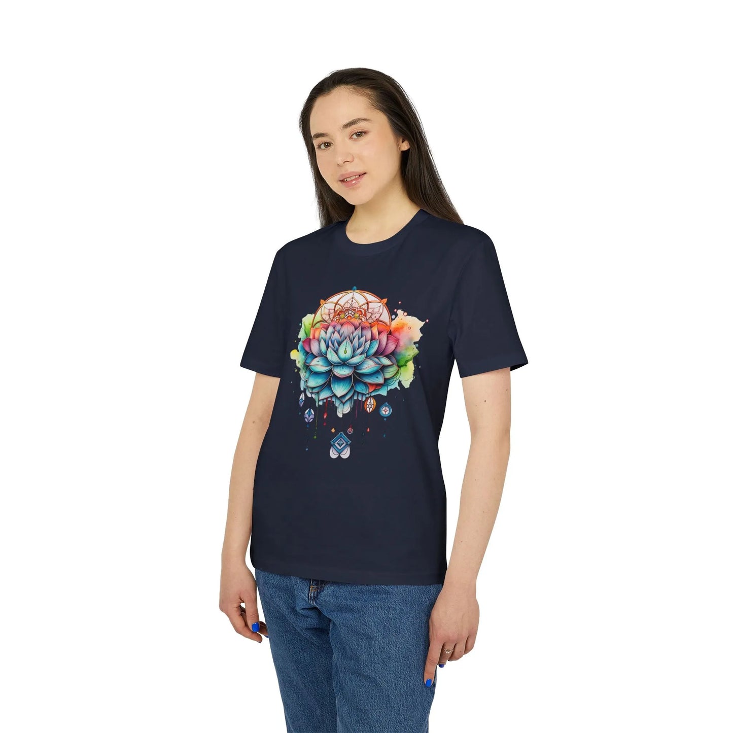 Unisex Yoga T-Shirt mit Aufdruck für Damen und Herren - kurzarm, 100% Bio Baumwolle, 180 g/m², in großen Größen, weiß und weitere Farben -