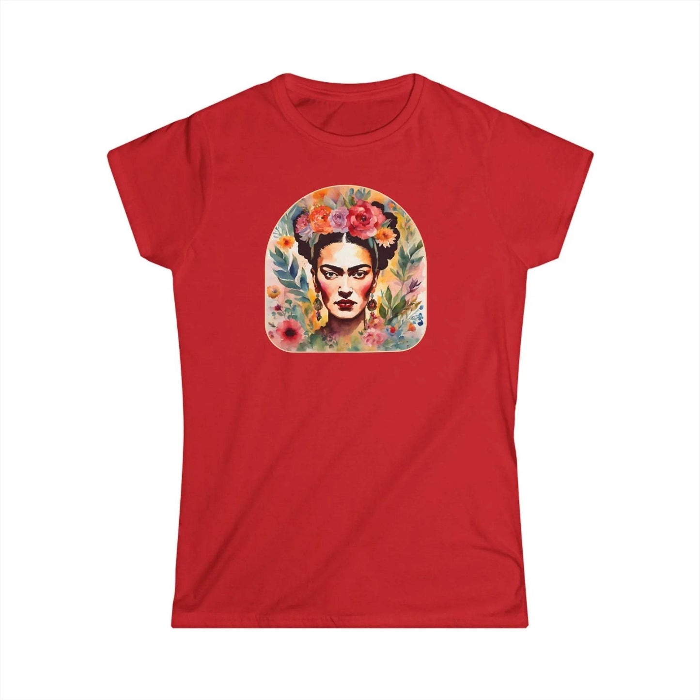 Tailliertes Damen Kurzarm T-Shirt mit Aufdruck – Frida Kahlo Print - 100% Baumwolle - 153 g/m² - auch in großen Größen - viele Farben - Red