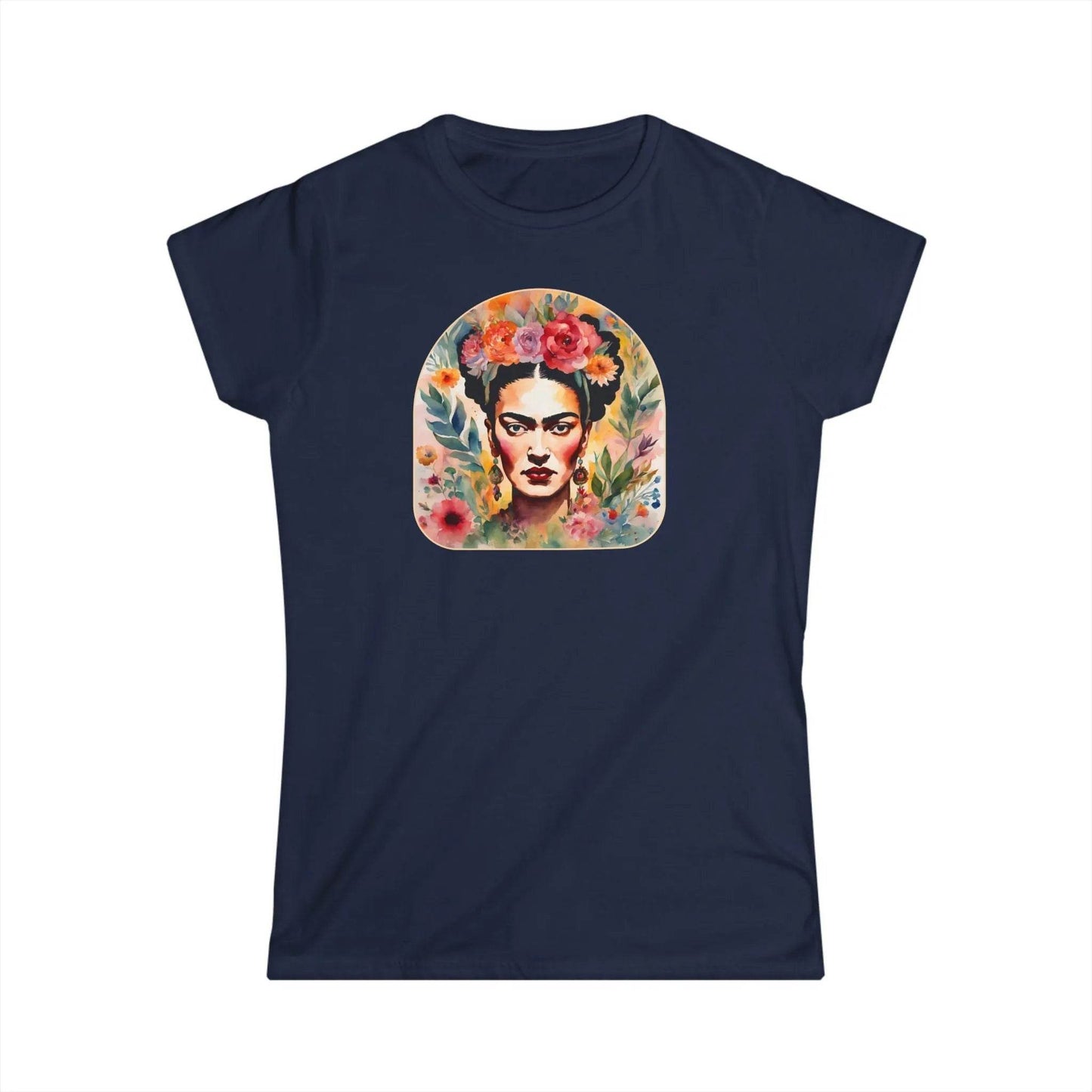 Tailliertes Damen Kurzarm T-Shirt mit Aufdruck – Frida Kahlo Print - 100% Baumwolle - 153 g/m² - auch in großen Größen - viele Farben - Navy