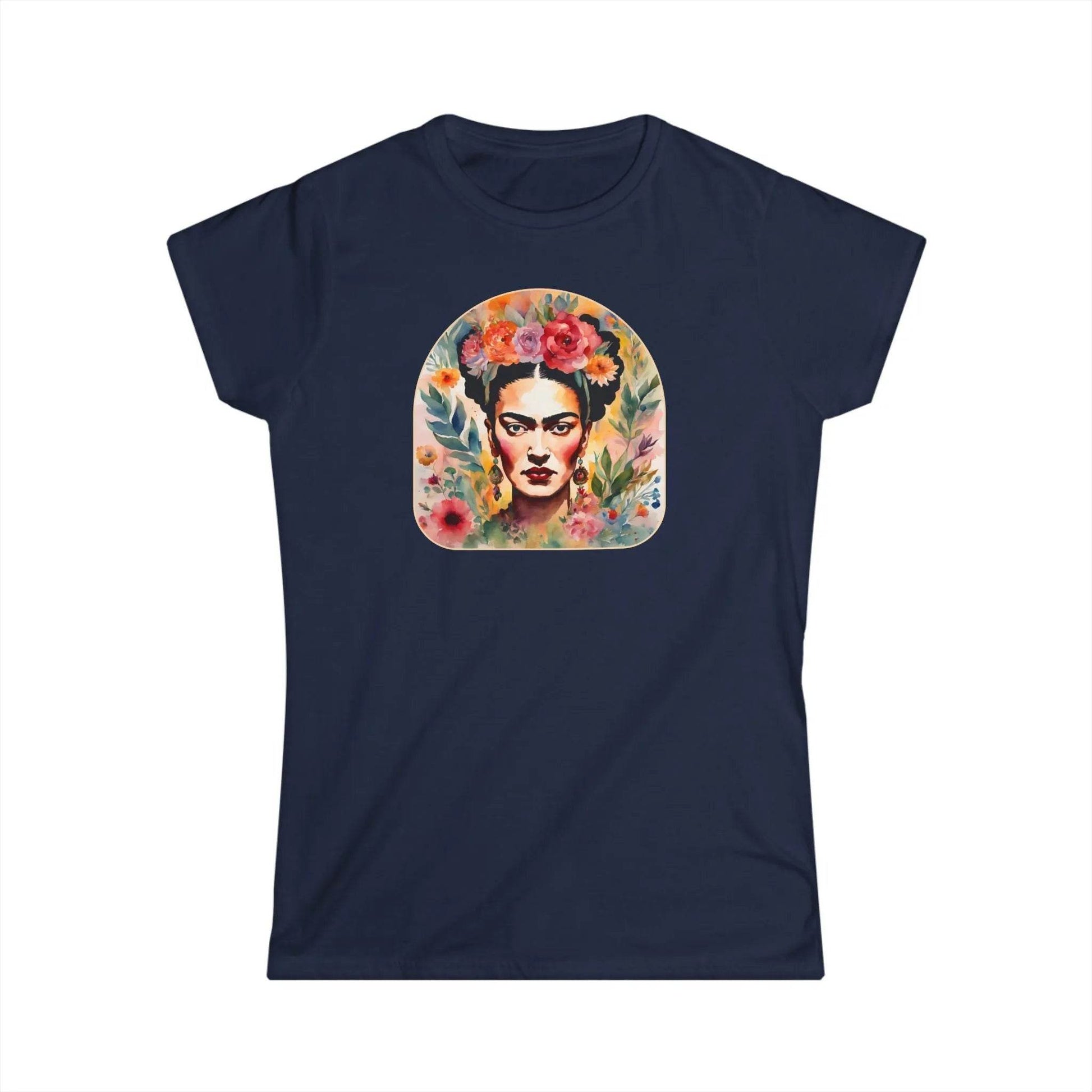 Tailliertes Damen Kurzarm T-Shirt mit Aufdruck – Frida Kahlo Print - 100% Baumwolle - 153 g/m² - auch in großen Größen - viele Farben - Navy