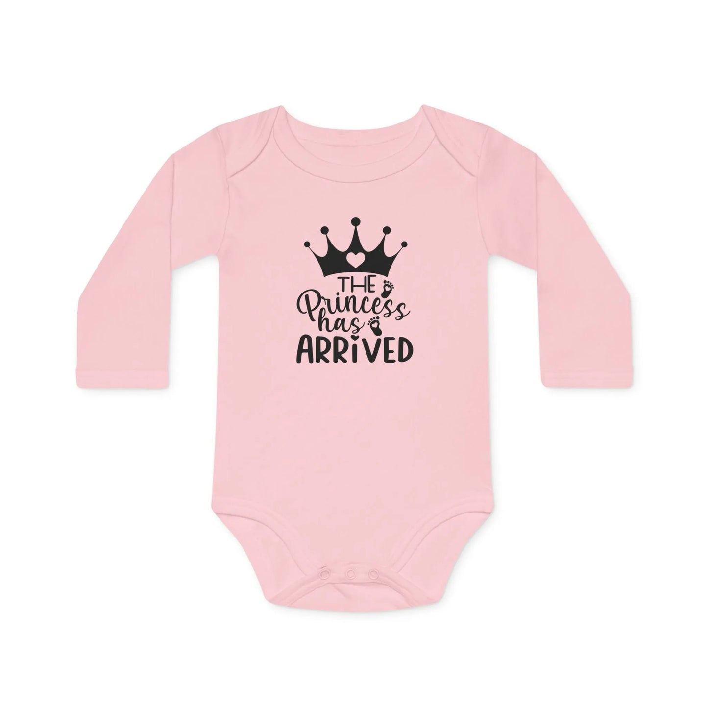 Langarm Baby und Kinder Bio Body mit Spruch "The Princess has arrived" - Unisex Bodysuit mit Aufdruck für Neugeborene und Kleinkinder - 100% Bio Baumwolle, 200 g/m², bis 18 Monate bzw. 86cm - mehrere Farben und Größen - Powder Pink