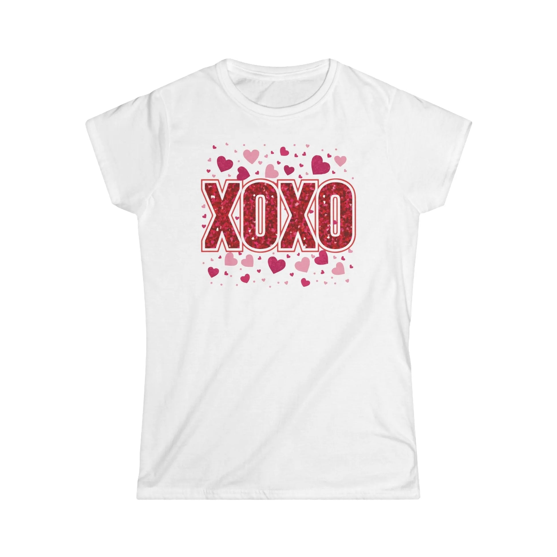 Tailliertes Damen Kurzarm T-Shirt mit XOXO Aufdruck zum Valentinstag - 100% Baumwolle - 153 g/m² - auch in großen Größen - in vielen Farben - White