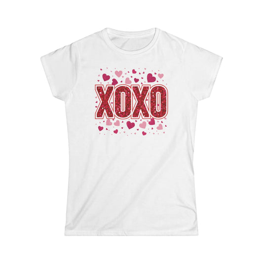 Tailliertes Damen Kurzarm T-Shirt mit XOXO Aufdruck zum Valentinstag - 100% Baumwolle - 153 g/m² - auch in großen Größen - in vielen Farben - White