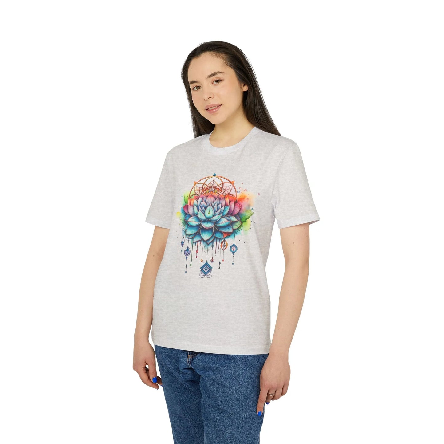 Unisex Yoga T-Shirt mit Aufdruck für Damen und Herren - kurzarm, 100% Bio Baumwolle, 180 g/m², in großen Größen, weiß und weitere Farben - Cool Heather Grey
